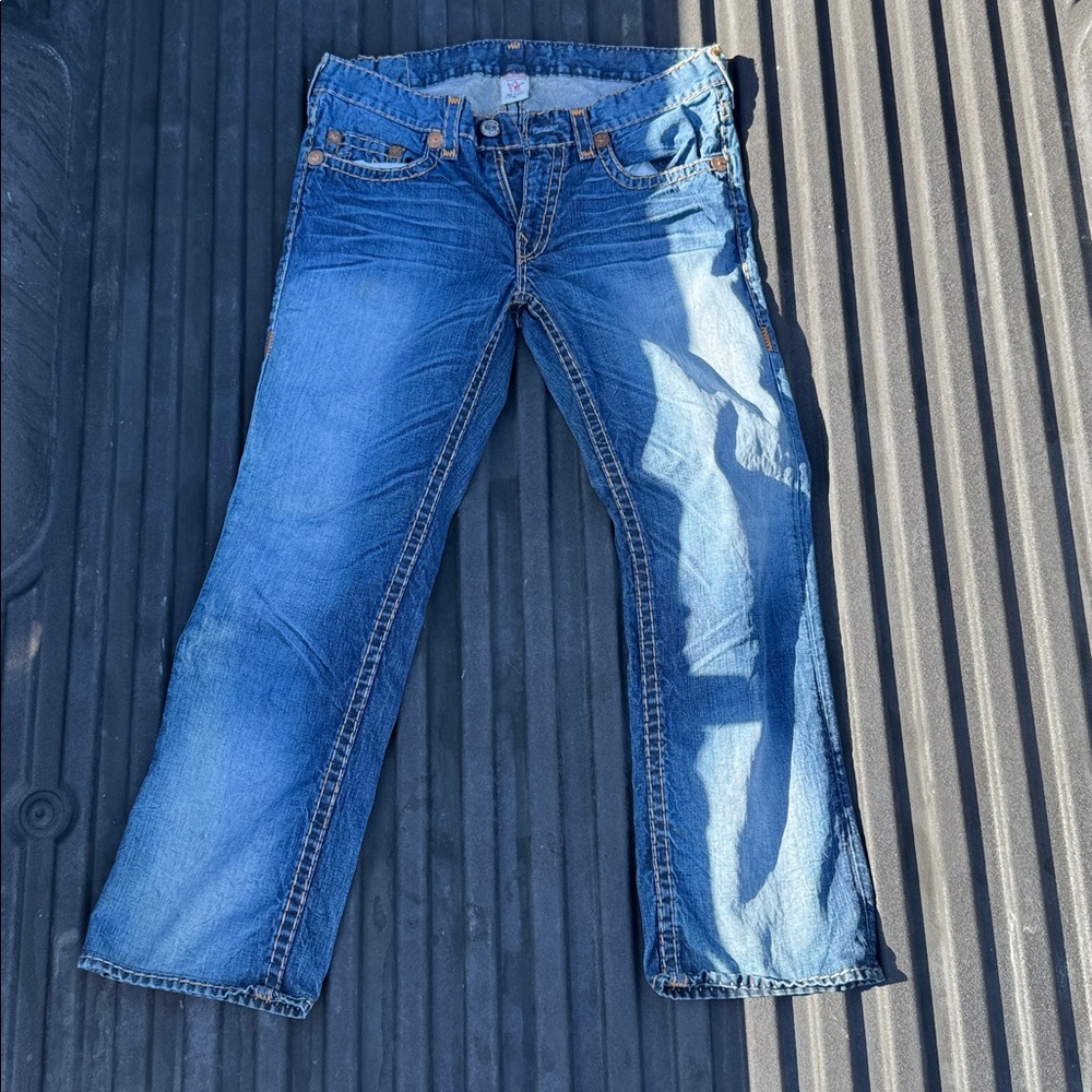 True Religion Indigo Denim with Tan Stitching